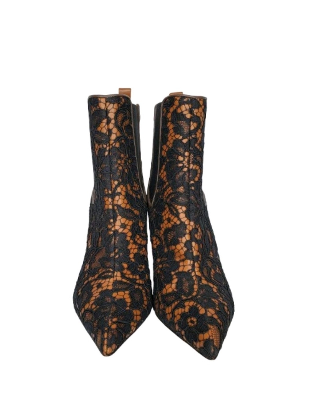 Givenchy Palma Black Lace & Caramel Leather Heeled Ankle Boots - Picture 2 of 8